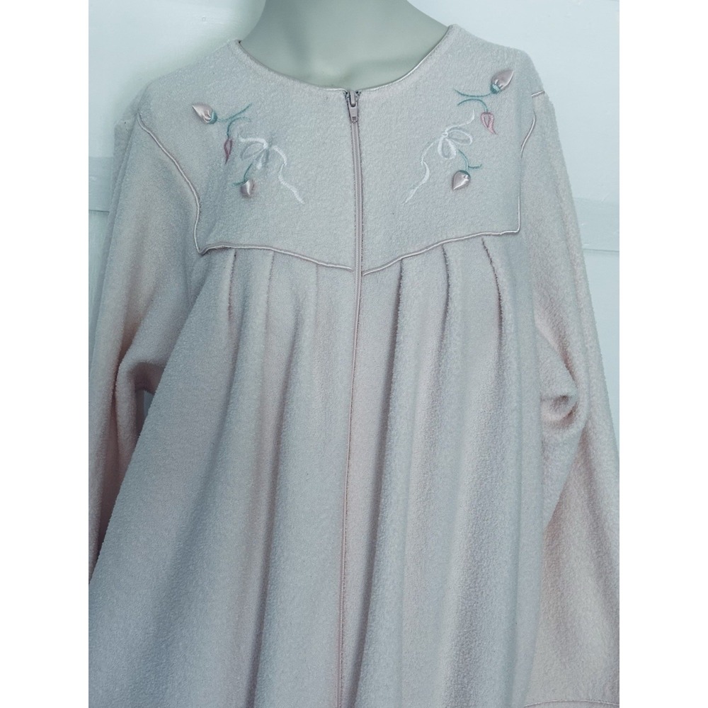 Vintage Miss Elaine At Home Pink Fleece Zipper Long Robe Duster Sz M Granny 80s